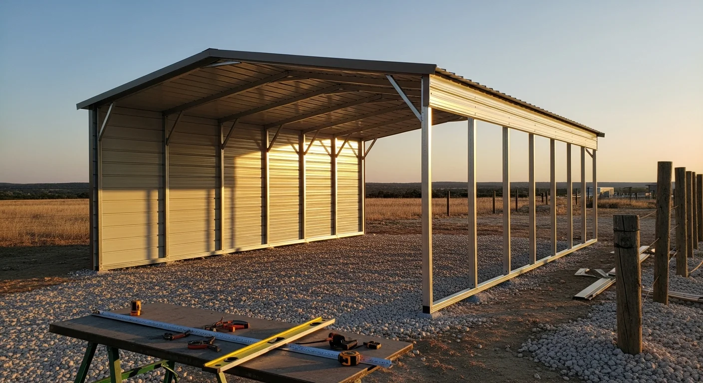 Metal carport structure providing vehicle protection