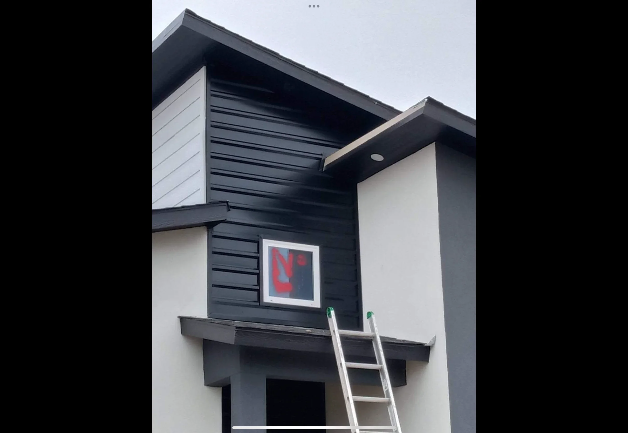 Black horizontal metal roofing panels with matching trim and soffit on modern residential structure