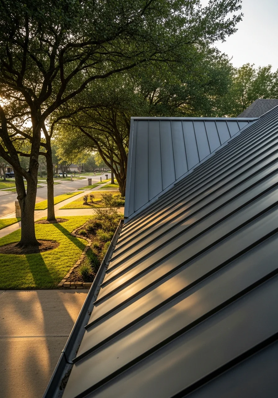 Denton County residential street with modern homes and established landscaping.