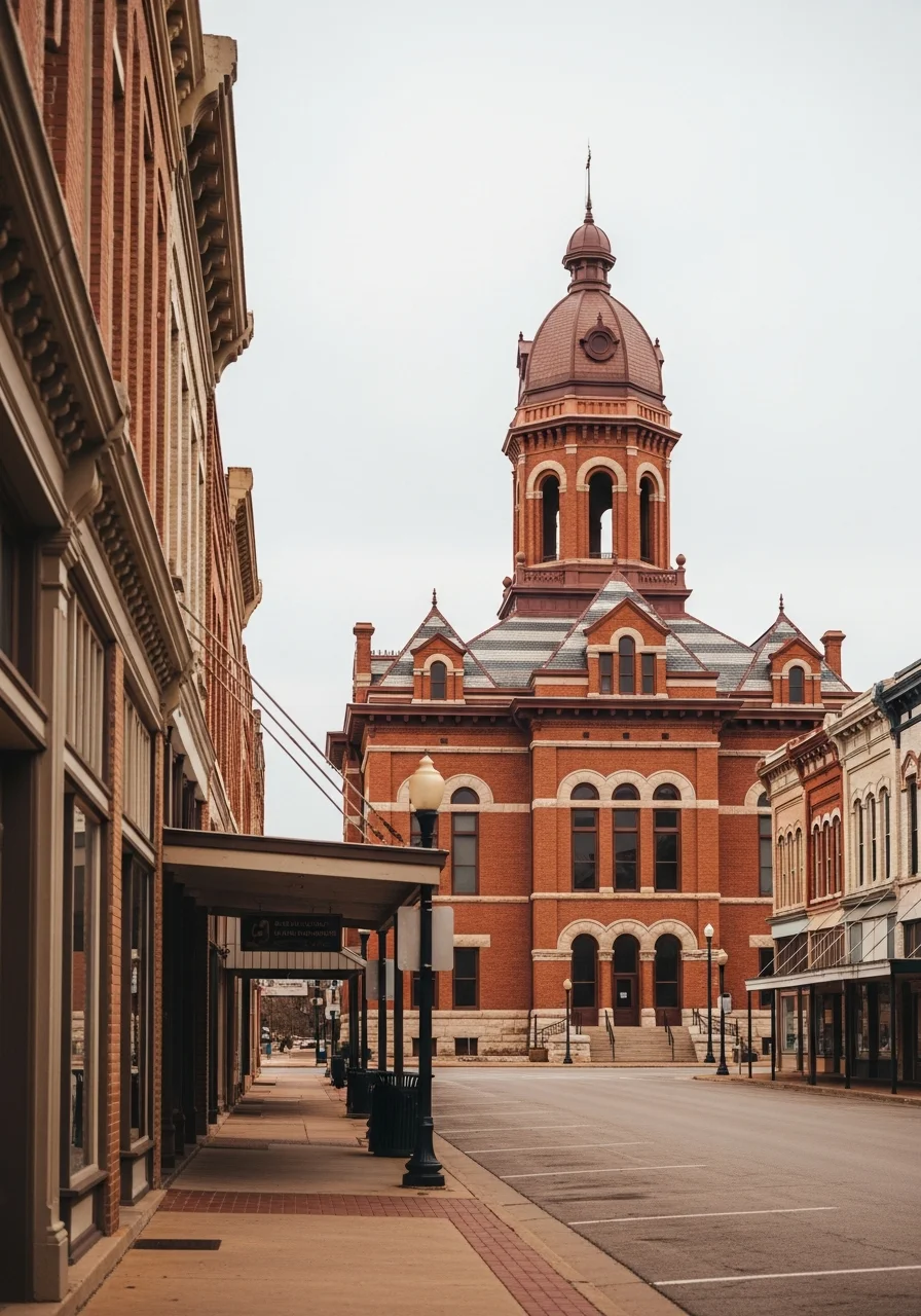 Gainesville town center showing historic courthouse and surrounding commercial buildings.