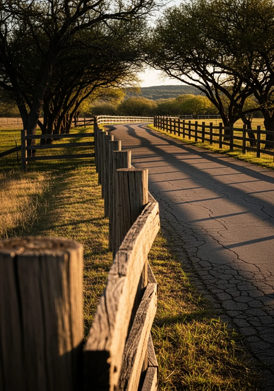 Quiet Valley View country road with fencing and pastoral landscape.